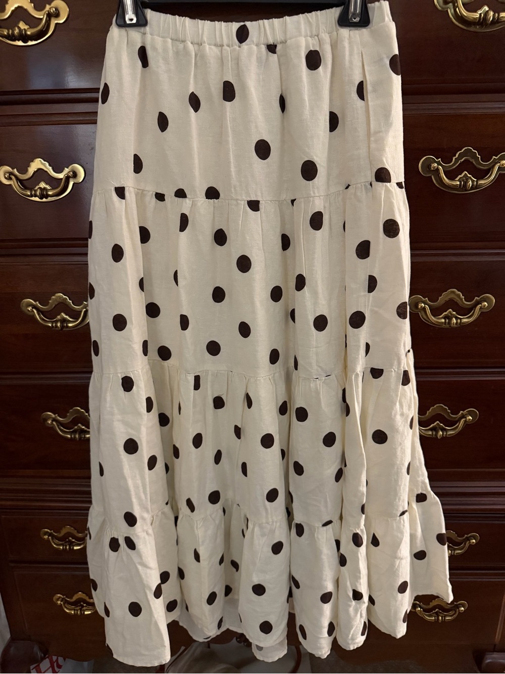 Laura Ashley Cream Maxi Skirt with Brown Polka Dots
